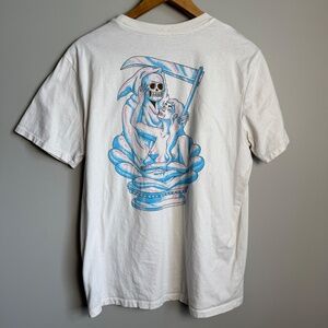 RVCA Men's Reaper Skull Short Sleeve T-Shirt Off-White Large Artist Network Prog